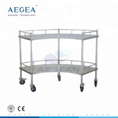 AG-SS007 2개의 선반을 가진 외과 방 계기 금속 구조 팬 모양 병원 공급 손수레